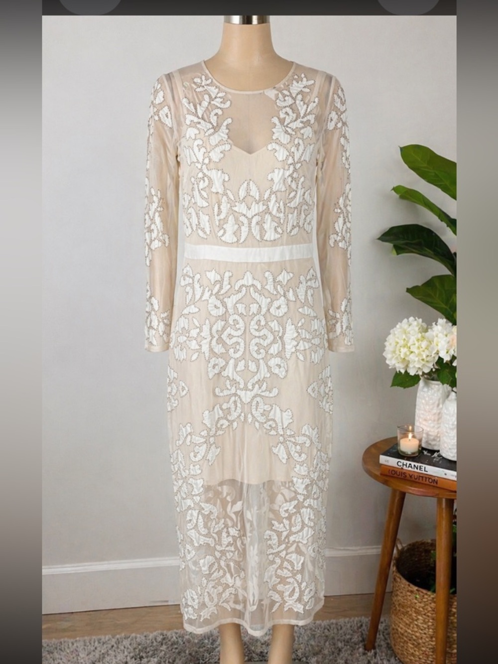 Topsshop Wedding Gown Evening Size 8(fits Size 2-6)Dress Sheath Midi Shear Ivory